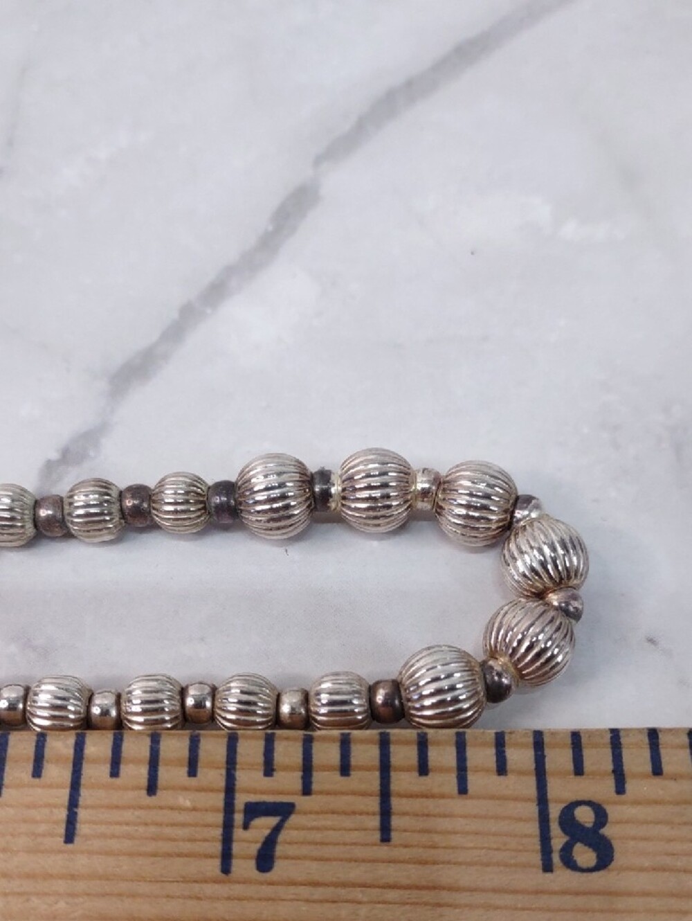 Sterling Silver Graduated Ribbed Bead Necklace - Picture 3 of 8